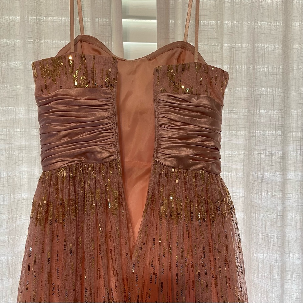 Adrianna Papell Strapless Long Formal Gown Blush and Gold Size 3/4 - Picture 4 of 14